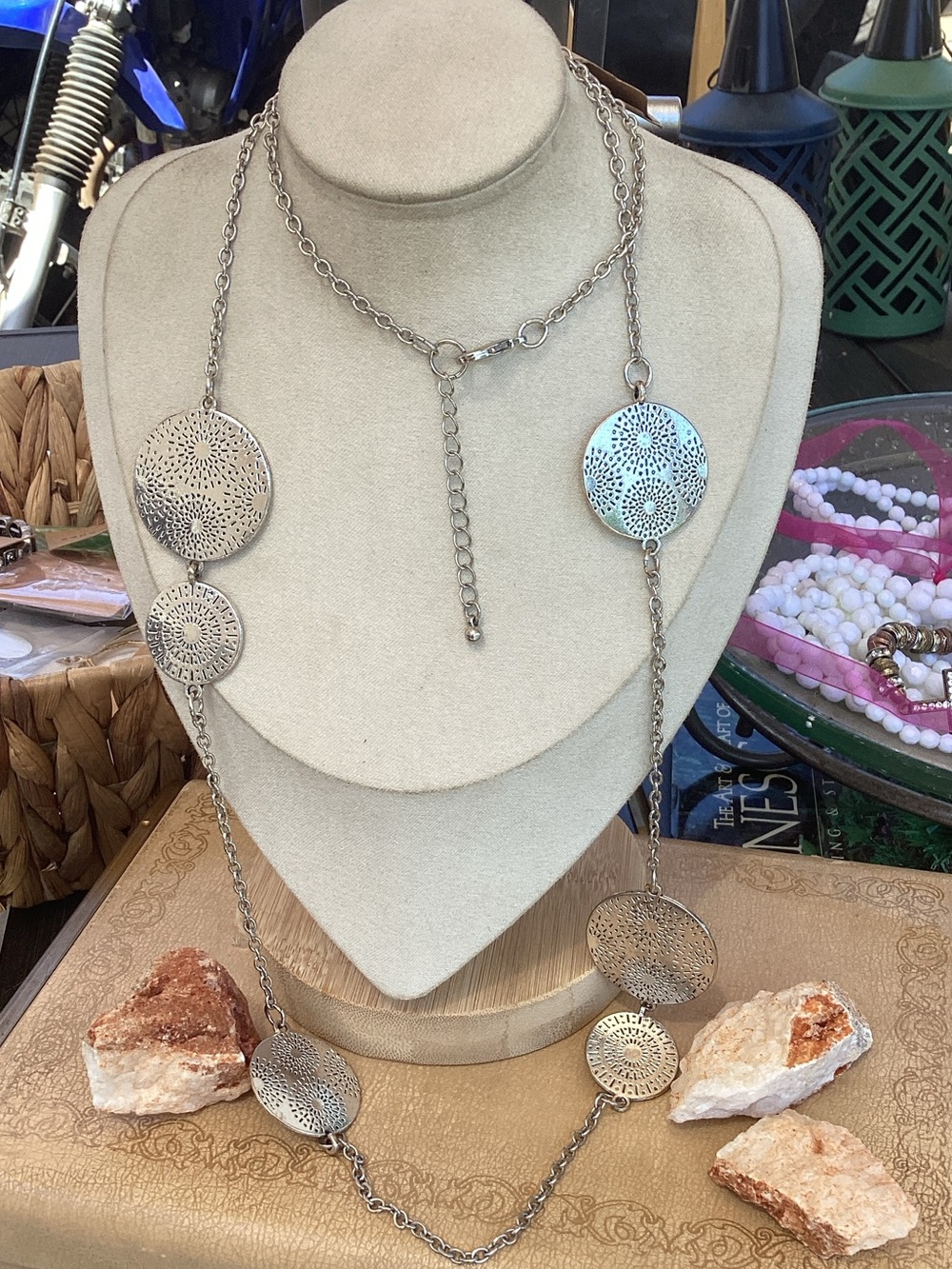 Lucky Brand Silver-Tone Filigree Disc Long Necklace